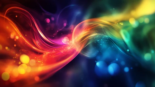 Radiant rainbow light waves flow through deep cosmic space