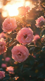 Golden Hour Garden: Roses Bathed in Warm Sunlight.