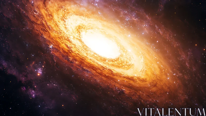 Spiral galaxy core glowing with dense orange stellar light