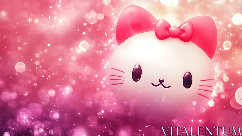 Bubble-bright kitten face floating in shimmering pink sparkles.