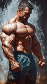 Hyper-muscular male bodybuilder in intense side pose.