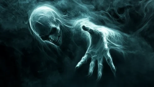 Spectral skeletal wraith emerges in turbulent cyan vapor field