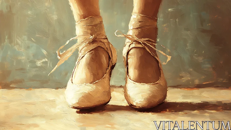 Impressionistic oil study captures worn ballet pointe shoes in repose