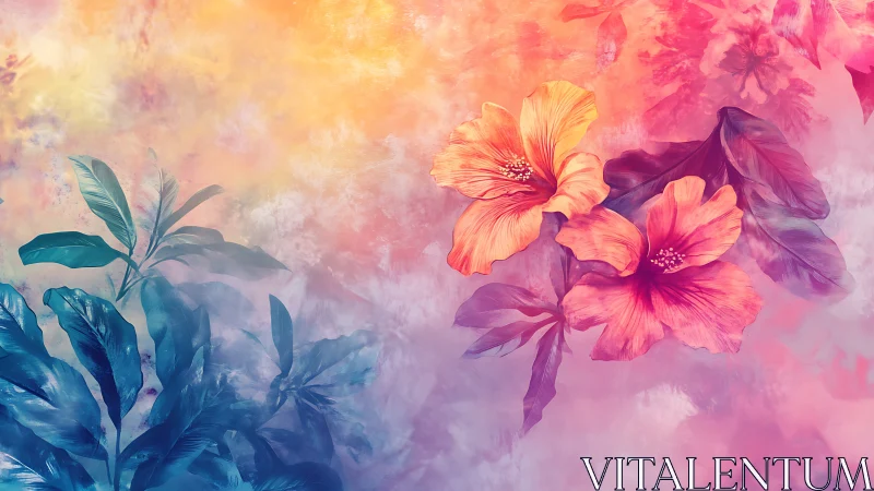 Hibiscus Dreams: Where Twilight Petals Dance Across Watercolor Skies