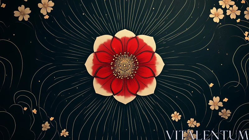 Central Red Bloom Radiating with Ornamental Geometry.