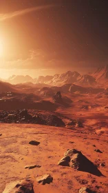 Martian dawn landscape rendered in high-detail digital painting