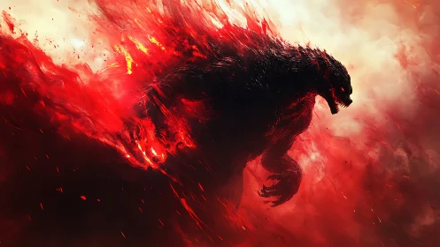 Infernal kaiju emerges roaring from a storm of red fire