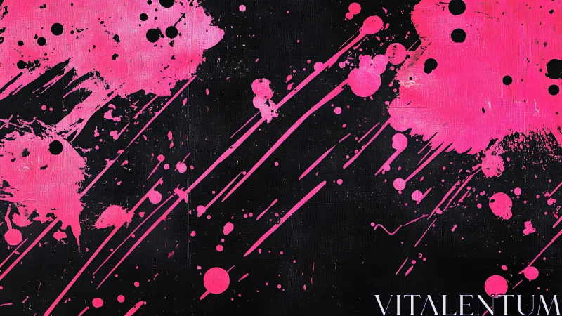 High-contrast magenta paint splatter diagonals on textured black