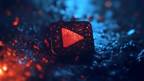 Square play icon rests on wet textured surface in contrast lighting