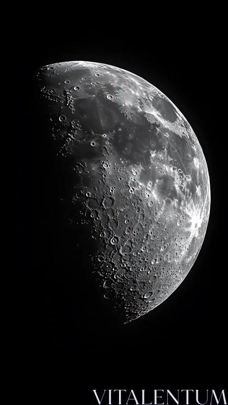 High-contrast lunar terminator study in monochrome relief.