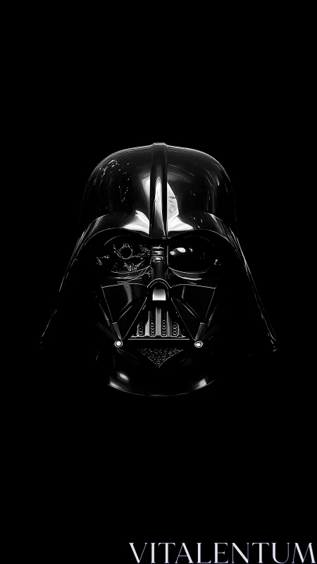 Glossy black sci fi helmet rendered against deep black field