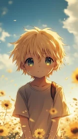 Soft sunlight and shy smiles in a golden flower field.