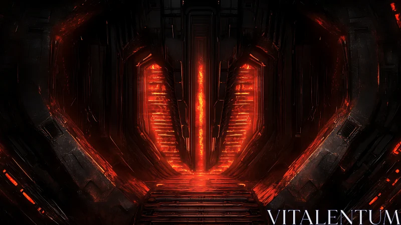 Symmetrical sci fi corridor with central vertical light source.