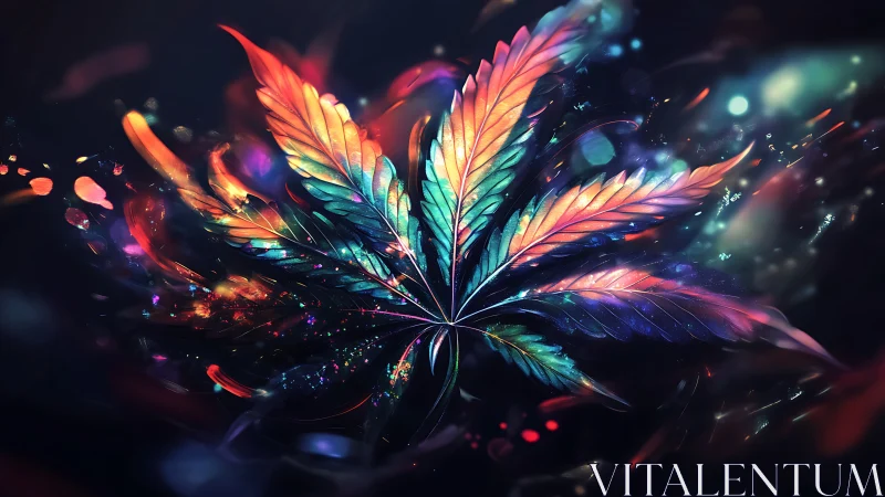 Radiant rainbow leaf bursts with dreamy cosmic color