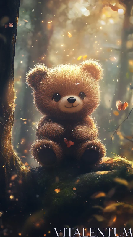Diffuse backlit teddy render with volumetric forest bokeh field