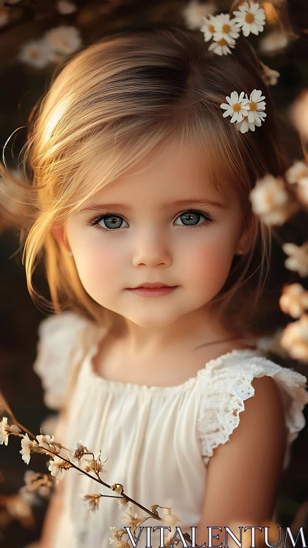 Young Girl with Daisies in Golden Sunlight.