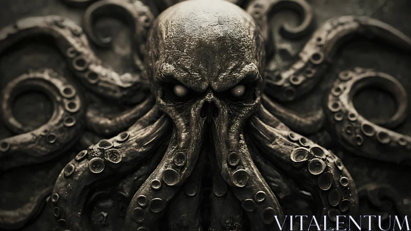Eldritch octopus skull glares from the depths of bronze doom