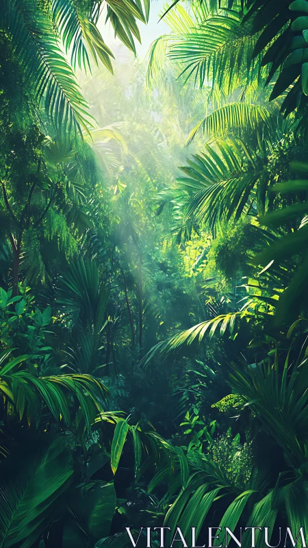 Tropical Rainforest Canopy: Diffuse Luminescence Through Layered Frond Structures.