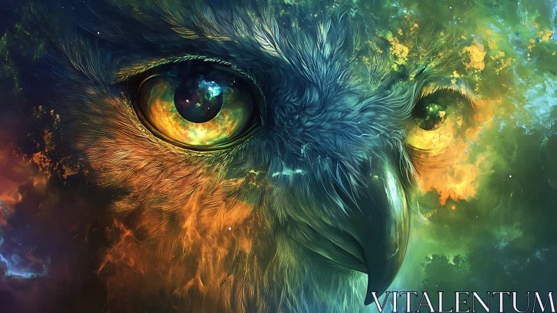 Majestic Hawk Close-Up in Vivid Cosmic Digital Art Style.