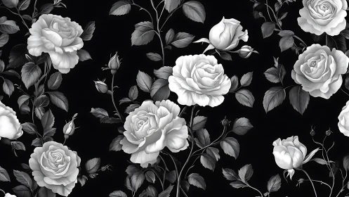 Monochrome Roses Bloom Against Darkness