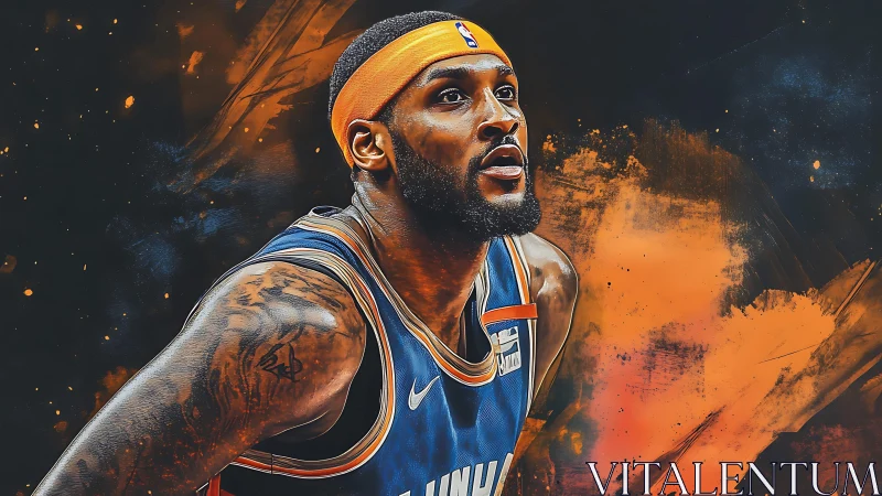 Dynamic basketball portrait in expressive digital painting style.