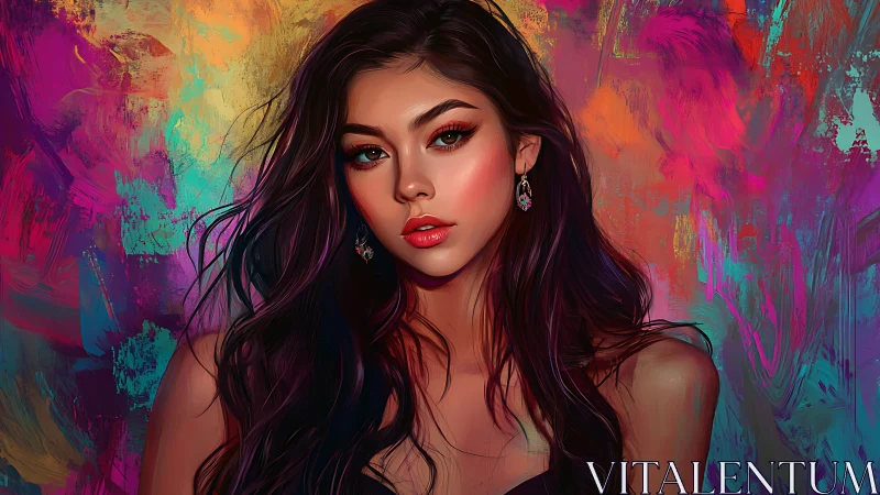 Digital portrait depicts woman before abstract chromatic field