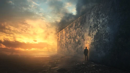 Wanderer at the glowing wall between dusk and dawn.