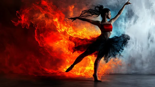 Dancer in Contrasting Fire and Ice Elements