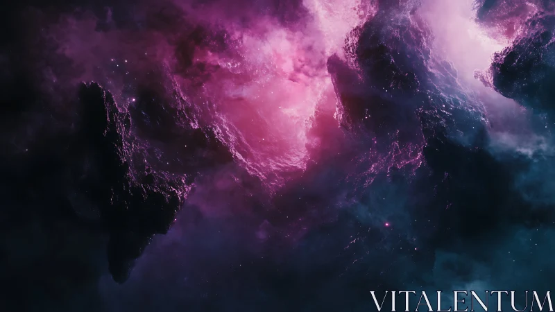 Cosmic nebula glows with vivid magenta clouds and shadows