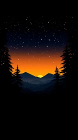 Sunset slips behind mountain ridges beneath starlit skies.