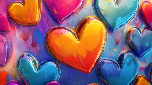 Luminous Glass Hearts Floating in Vibrant Neon Dreams