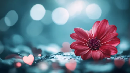 Red Dahlia with Bokeh and Luminous Heart Elements