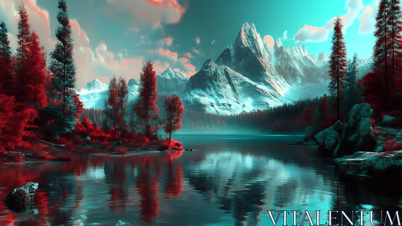 Bichromatic alpine lake with stereoscopic spectral lighting dynamics.