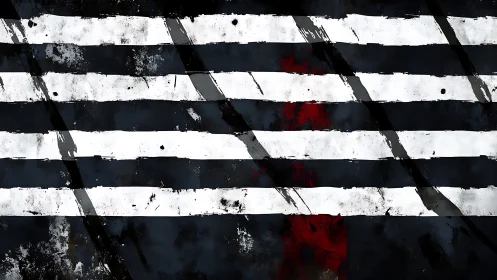 Scuffed Monochrome Stripes With Hidden Crimson Static.