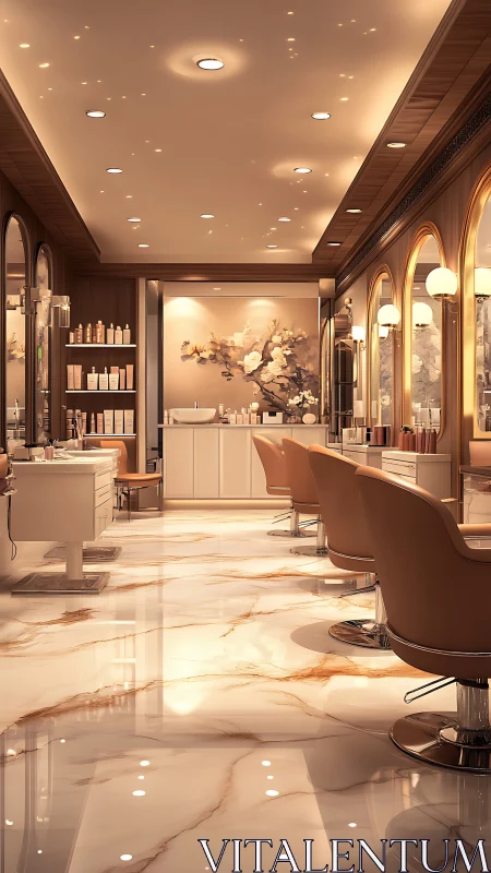 Luxurious modern salon interior with warm marble accents