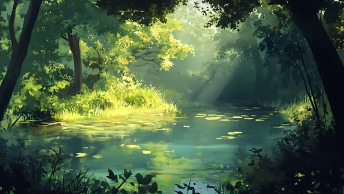 Luminous Forest Stream: Digital Landscape Study.