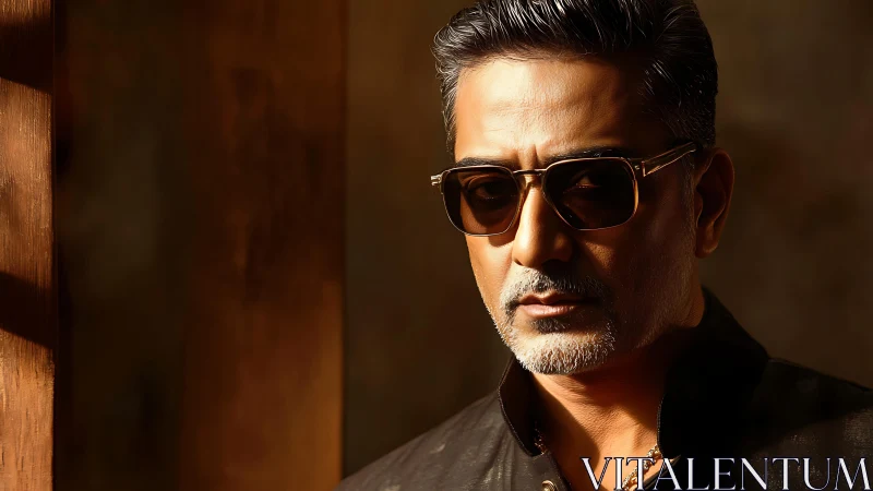 Confident man in sunglasses enjoys warm golden afternoon light