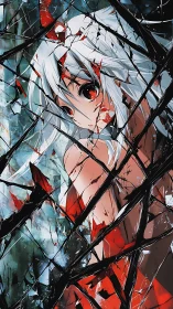 Shattered crimson gaze behind storm-slashed glasswork.