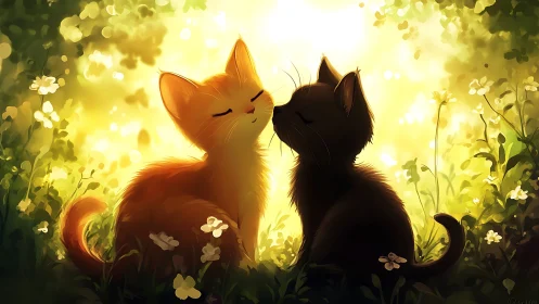 Two Cats Share Sunshine Secrets in Glowing Meadow Magic