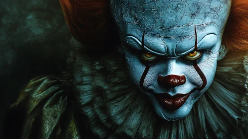 Sinister carnival grin pours menace through molten eyes
