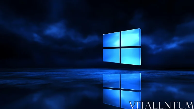 Glowing window portal over midnight digital waterscape.