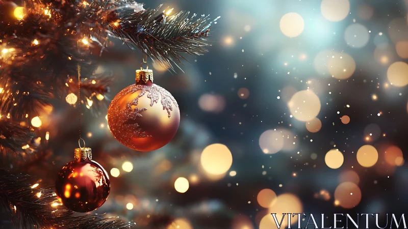 Specular holiday ornaments in shallow-depth bokeh field.