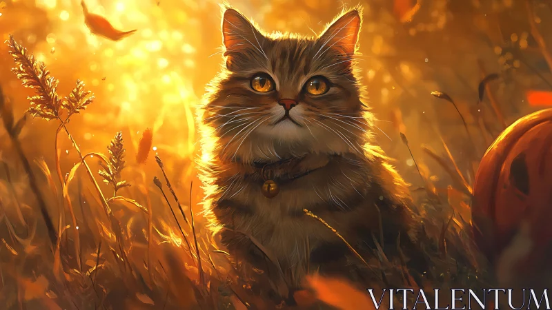 Golden Sentinel: Feline Guardian Emerges Through Autumn's Luminous Veil