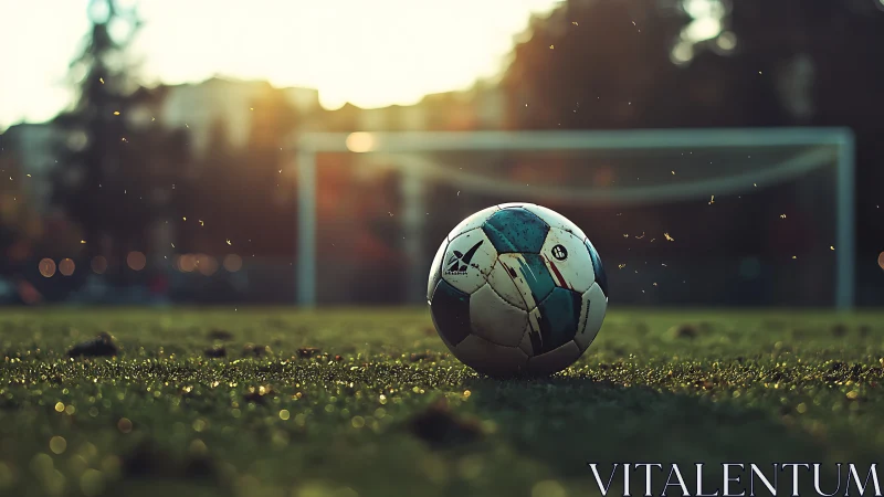 Low-angle soccer ball close-up on pitch with shallow depth-of-field