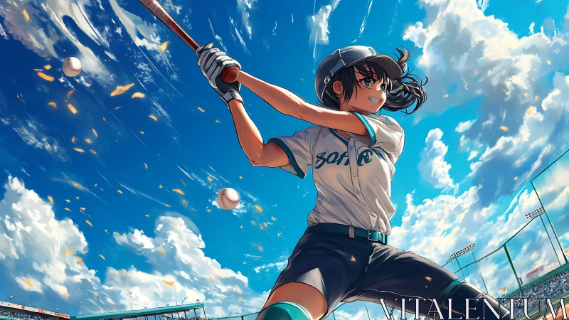 Sky-splitting anime slugger swings beneath roaring summer clouds.