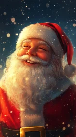 Joyful Santa Claus smiling in a magical winter glow.