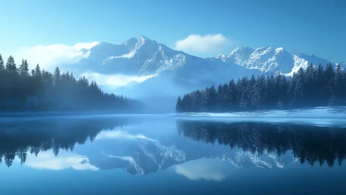 Glacial peaks whisper above a mirror-still winter lake.
