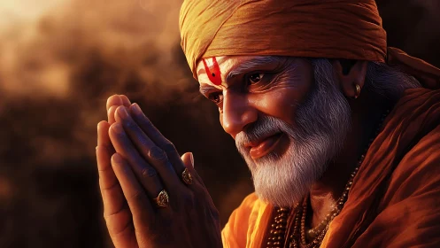 High-fidelity spiritual portrait with volumetric warm lighting.