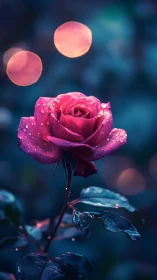 Magenta Rose with Bokeh Lights: Macro Floral Dreamscape.