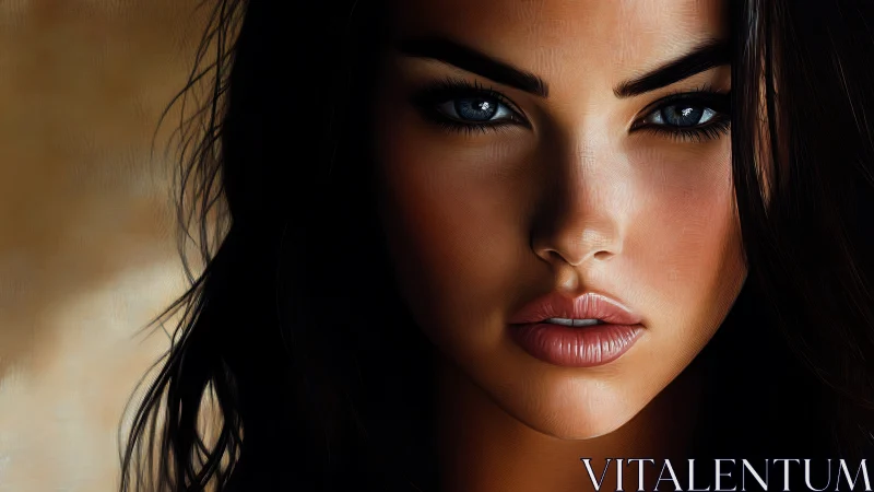 Striking digital portrait captures intense blue-eyed gaze